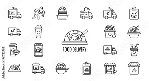 Food delivery service icons set.