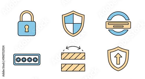 Security icons with shields and locks.