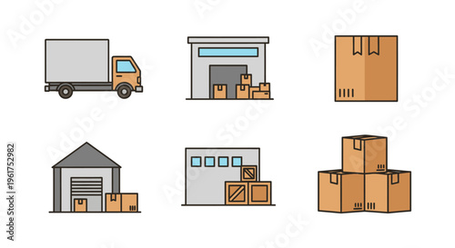 Cardboard boxes and delivery truck.