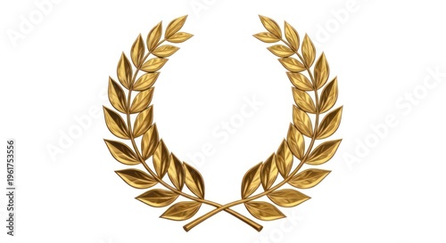 A golden laurel wreath with leaves and a central stem, set against a white background. The laurel leaves are detailed and glossy, symbolizing victory or achievement.