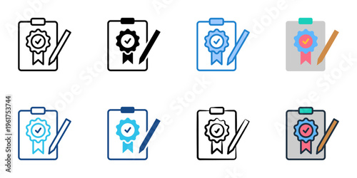 Quality control icons set multiple style collection. Editable stroke 
