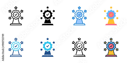 Certification icons set multiple style collection. Editable stroke 
