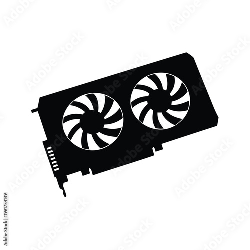 High performance graphics card dual fans in silhouette vector illustration, graphics card silhouette vector illustration