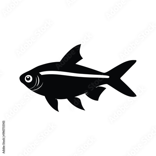 A detailed illustration of a fish swimming gracefully in water, silhouette vector illustration, neon tetra silhouette vector illustration
