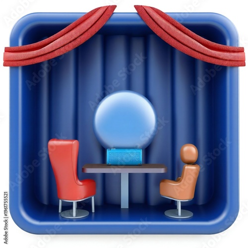 Mysterious fortune teller booth with crystal ball and chairs