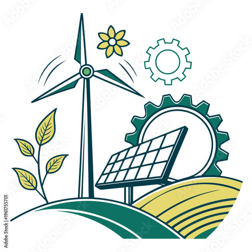 Renewable energy sources with solar panel and wind turbine