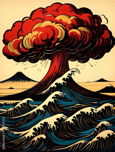 Obraz na płótnie Atomic Bomb Explosion with Mushroom Cloud – Nuclear Blast Concept Background