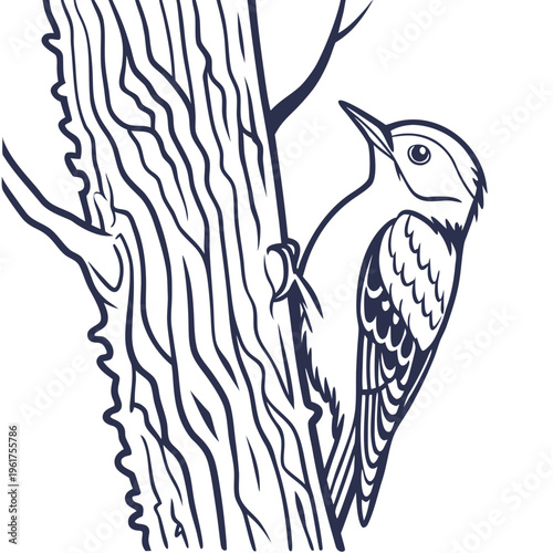 A woodpecker perched on a tree trunk