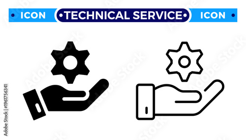 Technical Service Support and Hand Settings Maintenance Vector Icon Set