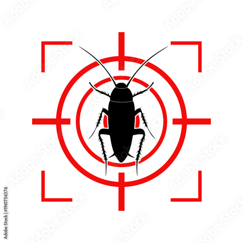 Red target with cockroach, Cockroach prohibition symbol, Concept Pest and insect control in the home. Flat vector illustration