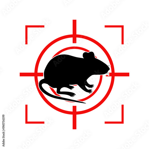 Red target with rat, Rat prohibition symbol, Concept Pest and insect control in the home. Flat vector illustration