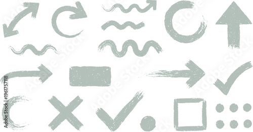 Bild auf Leinwand Collection of hand-drawn sketch arrows, check marks, crosses, waves, and symbols