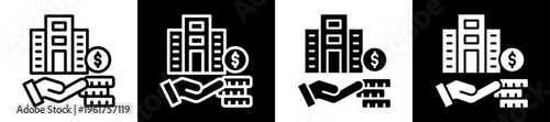 Commercial Property Icon Set In Black And White Filled Style Collection 