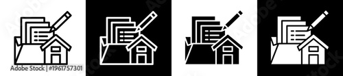 Property Portfolio Icon Set In Black And White Filled Style Collection 