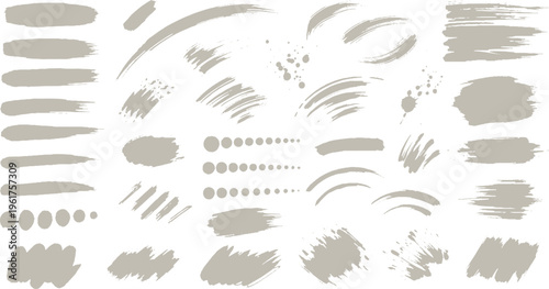 Hand-drawn grunge brush strokes collection with abstract paint marks, ink splatters, and artistic texture elements for creative design, design resource