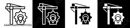 Construction Management Icon Set In Black And White Filled Style Collection 