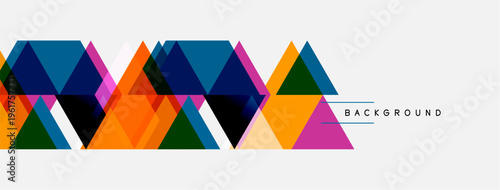 Geometric shapes, triangles, vibrant colors create modern design. Minimalist style, clean lines, background element.