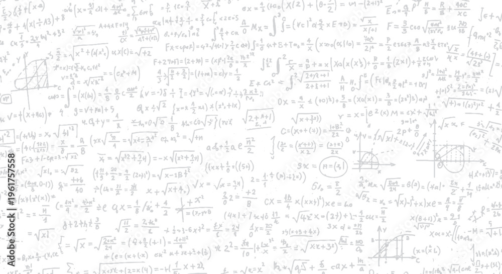 Fotografie Seamless whiteboard background with densely packed light grey mathematical formu