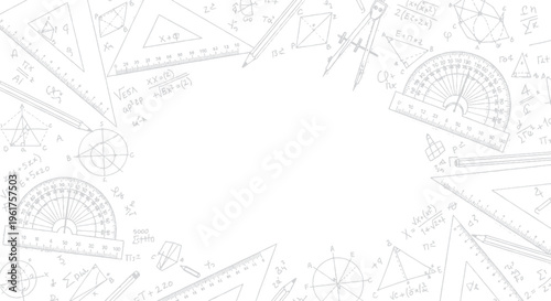 Elegant oval frame border with scientific formulas and mathematical symbols for education, technology, and business presentations, business presentation