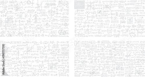 Collection of four abstract scientific and mathematical patterns with grid lines for diverse technology, education, and business backgrounds, abstract design