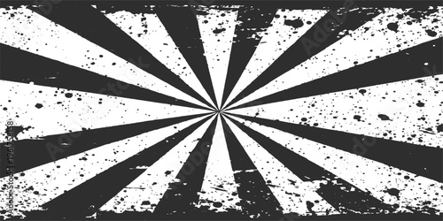 Abstract an eye-catching design features bold black and white radiating rays with a grunge texture, creating a visually striking abstract composition.