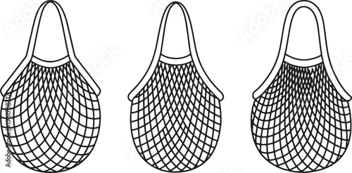 Eco friendly mesh grocery shopping bags reusable net sacks hand drawn vector illustration clipart art