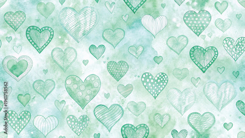 Romantic seamless background filled with various red hand-drawn hearts background 
