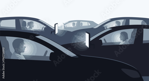 Traffic congestion with people stuck in cars during rush hour on a busy road