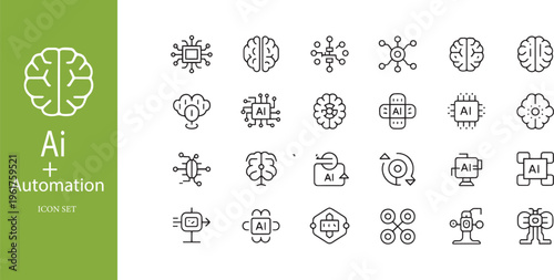 Artificial Intelligence and Robotic Automation Line Icon Set for Future Technology