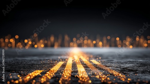 Abstract Background with Glowing Lines and Sparkling Particles Creating a Magical Atmosphere in a Dark Space