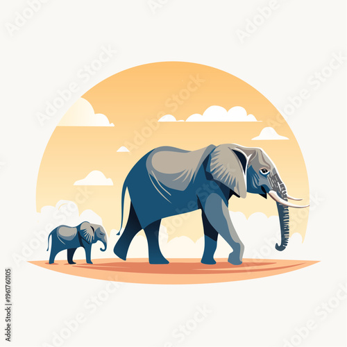 Majestic Parent Elephant Guiding Its Calf Through a Tranquil Savanna, Symbolizing Family Bonds in the Wild