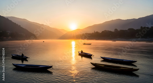 Dawn Light Over the Ganga in Rishikesh