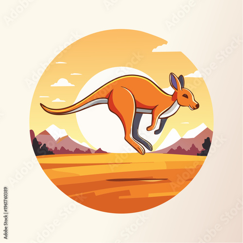 Cute Kangaroo Hopping Through the Australian Outback Under a Warm Sunset