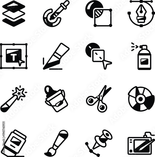 Collection of Graphics Tools Glyph Style Icons 

