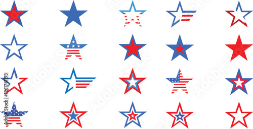 American stars icon set. Star with american flag. star USA flag icons vector illustration	
