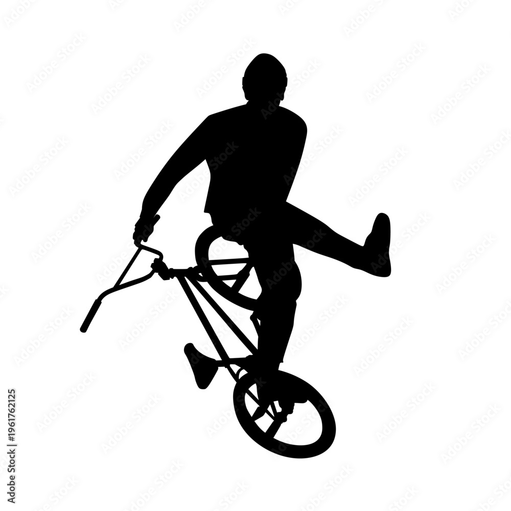 Obraz premium Freestyle BMX Flatland Rider Silhouette Isolated on White Background