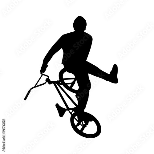 Freestyle BMX Flatland Rider Silhouette Isolated on White Background