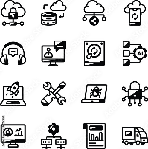 Set of Glyph Style Digital Service Icons 