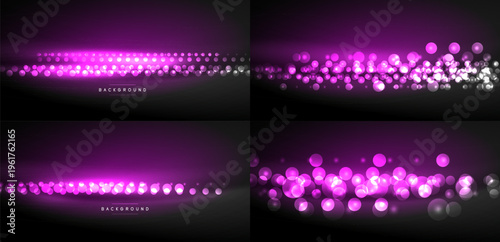 Four purple backgrounds display glowing dots. Variations exist in density, size, distribution. Dark space dominates composition.