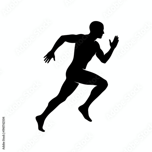 Silhouette of a dynamic male athlete in full stride, capturing the essence of speed and movement during a vigorous run