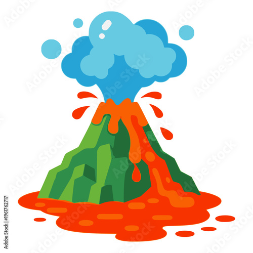 volcano erupting from mountain flat color vector illustration template design