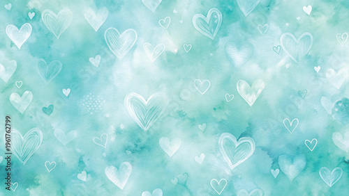 Watercolor abstract hand-drawn doodle hearts background 