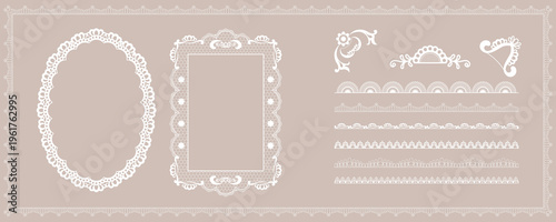 Vintage Lace Frame and Divider Set with Crochet Doily Border for Wedding Invitation