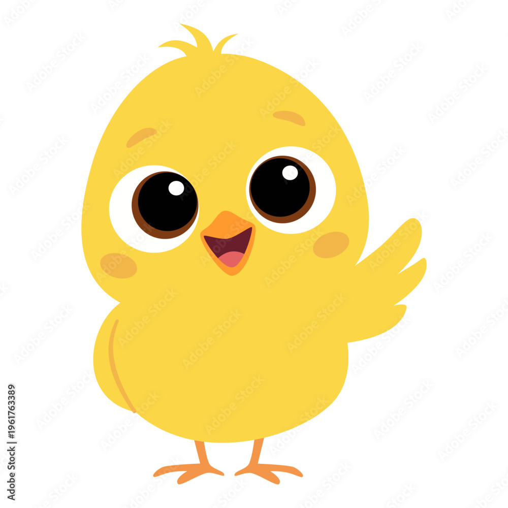 Obraz premium A cute, friendly yellow chick with big eyes. A flat vector illustration in a simple, child-friendly style. Vector illustration