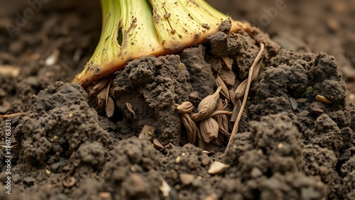 kava. Close-up of a kava plant root with rough textured surface and fresh soil in natural earthy tones. gardening catalogs, home-decor guides, designed for home decor and floral branding.

