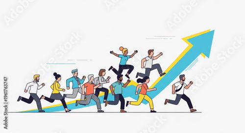 Team Success - Diverse Group Climbing Arrow of Growth and Achievement.