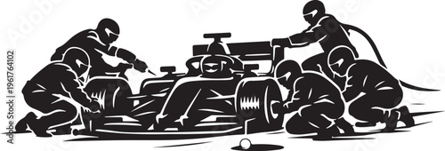 silhouette of pit crew tire change ultra-fast