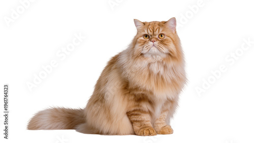 Fotografie Fluffy ginger Persian cat with amber eyes sitting attentively and displaying lux