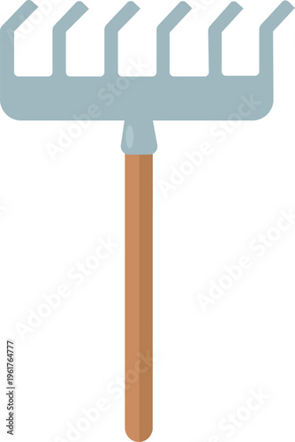 Simple garden rake vector illustration with wooden handle and metal tines.