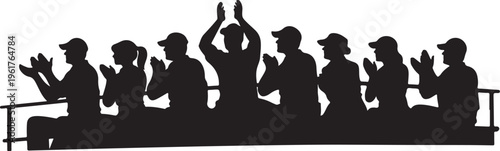 Group spectators clapping, elevated stands pose.shillhoutee